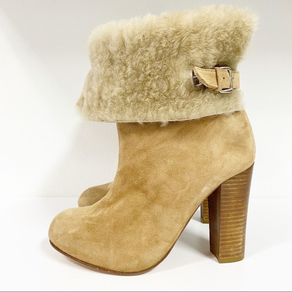 Opening Ceremony Suede Shearling Boots Booties Fur Foldover Cuff Buckle 36 6‎